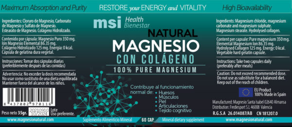 MSI Bienestar. Magnesio Natural con Colágeno.