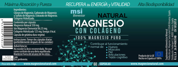 MSI Bienestar Magnesio Natural con Colágeno