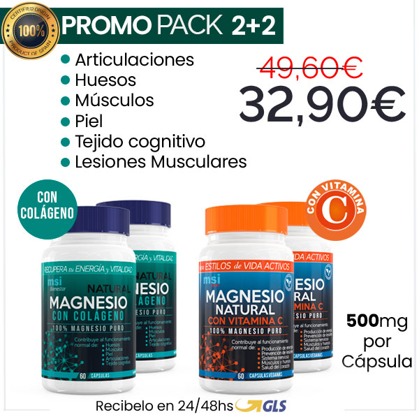PROMO COMPARTE 2+2 MSI Bienestar Magnesio Natural con Colágeno + MSI Sport Magnesio Natural con Vitamina C
