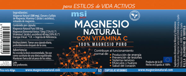 MSI Sport - Magnesio Natural con Vitamina C - Ingredientes