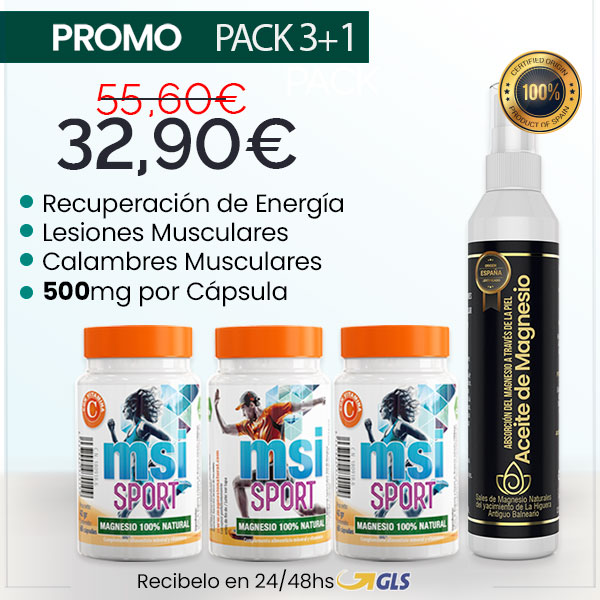 MSI Sport Magnesio Natural con Vitamina C + Aceite de Magnesio en Spray | PACK 3+1