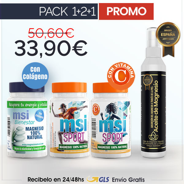 MSI Magnesio Natural. 1 MSI Bienestar + 2 MSI Sport + 1 Aceite de Magnesio