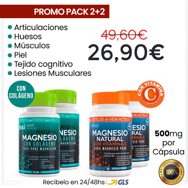 PROMO COMPARTE 2+2 MSI Bienestar Magnesio Natural con Colágeno + MSI Sport Magnesio Natural con Vitamina C