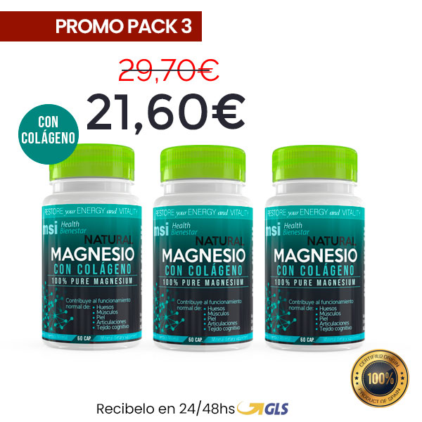 MSI Bienestar. Magnesio Natural con Colágeno. Promo Pack 3 meses