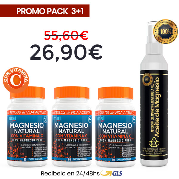 MSI Sport Magnesio Natural con Vitamina C + Aceite de Magnesio en Spray | PACK 3+1