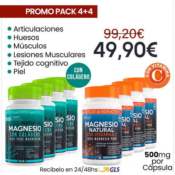 PACK 4+4 MSI Bienestar Colágeno con Magnesio + MSI Sport Magnesio con Vitamina C