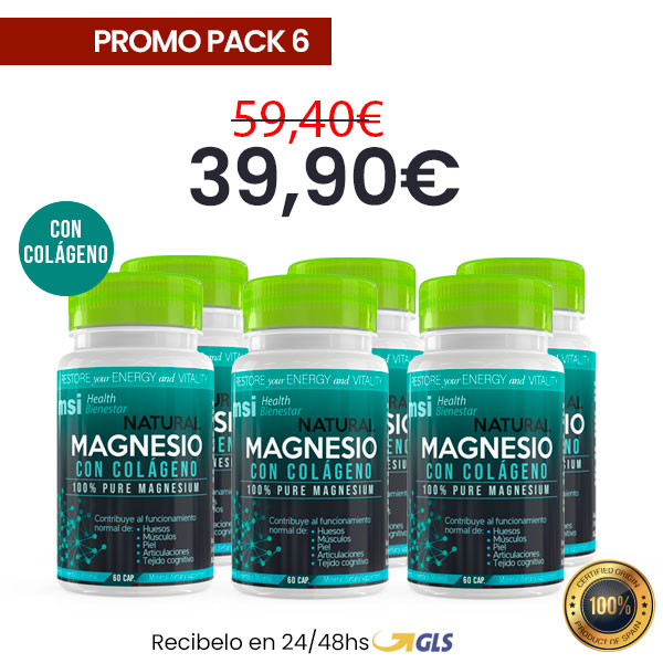 MSI Bienestar. Magnesio Natural con Colágeno | Pack 6 Unidades
