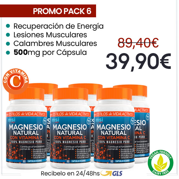 MSI Sport Magnesio Natural con Vitamina C - Pack 6 ¡SUPER OFERTA!